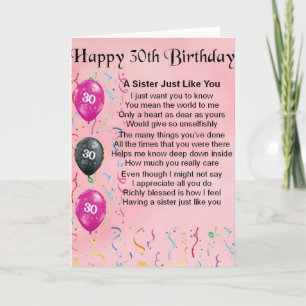 30th Birthday Sister Poem Card