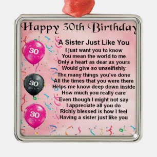 30th Birthday Sister Poem Metal Tree Decoration