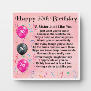 30th Birthday Sister Poem Plaque
