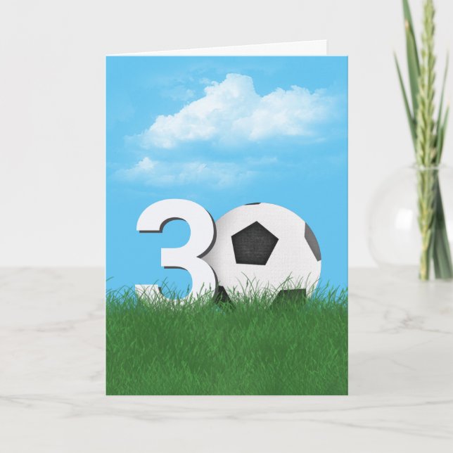 30th Birthday Soccer Ball In Green Grass Card (Front)