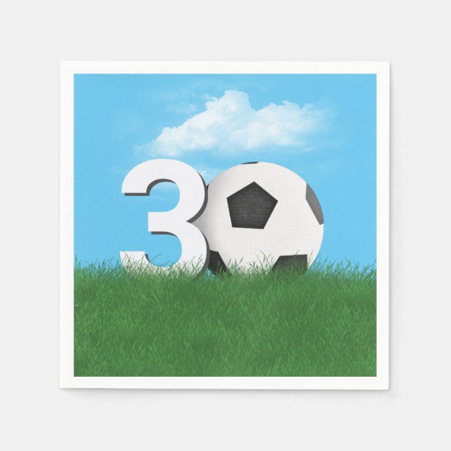30th Birthday Soccer Ball In Green Grass Napkin (Front)