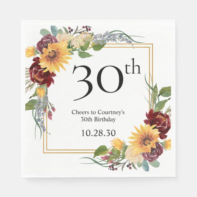30th Birthday Sunflowers Napkin (Front)