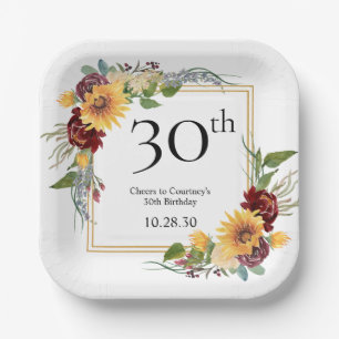 30th Birthday Sunflowers Paper Plate