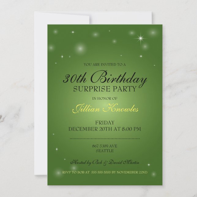 30th Birthday Surprise Party Emerald Green Invitation (Front)