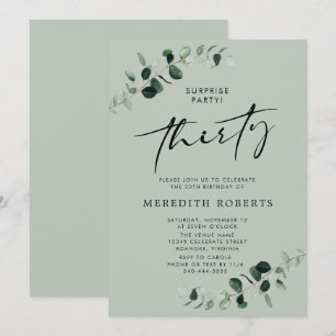 30th Birthday Surprise Party Eucalyptus Sage Invitation