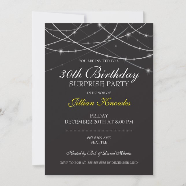 30th Birthday Surprise Party Gothic String Lights Invitation (Front)