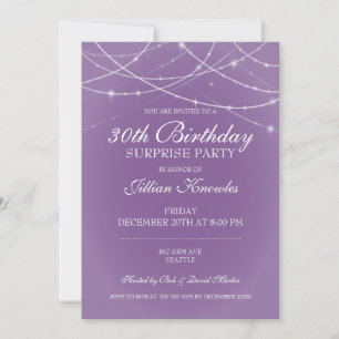 30th Birthday Surprise Party Purple String Lights Invitation