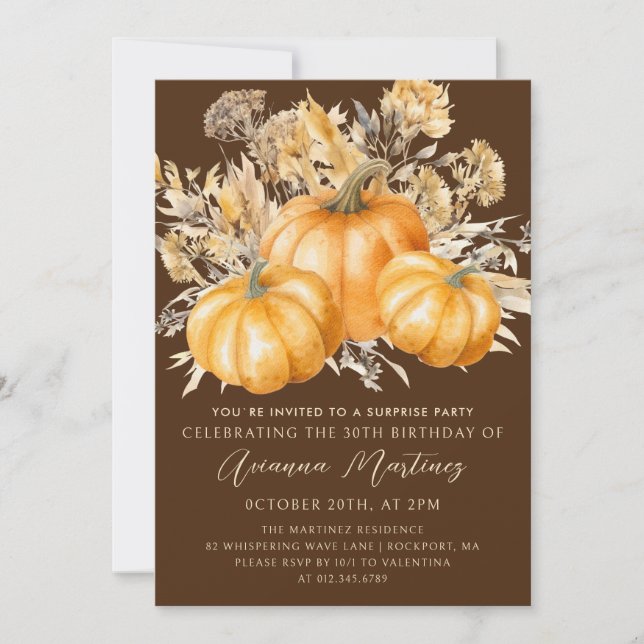 30th Birthday Surprise Party Rustic Boho Pumpkin Invitation (Front)
