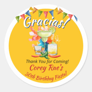 30th Birthday Thank You Fiesta "Gracias" Custom Classic Round Sticker