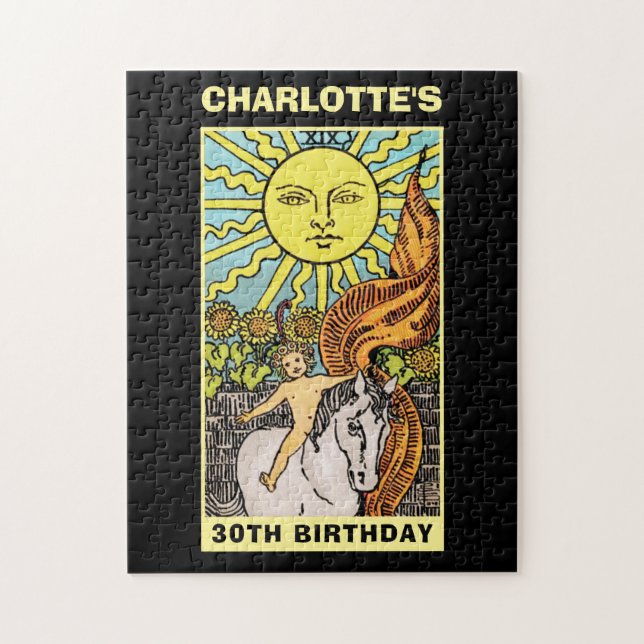 30th Birthday The Sun Tarot | Name & Photo Black Jigsaw Puzzle (Vertical)