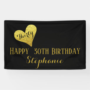 30th Birthday Thirty Black and Faux Gold Heart Banner