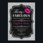 30th Birthday - Thirty Fabulous Black Pink Silver Invitation<br><div class="desc">30th Birthday Invitation.
Elegant black white design with faux glitter silver. Features pink lips kiss,  confetti and script font. Perfect for an elegant birthday party. Thirty Fabulous! Message me if you need further customization.</div>