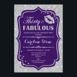 30th Birthday - Thirty Fabulous Purple Silver Invitation<br><div class="desc">30th Birthday Invitation.
Elegant purple white design with faux glitter silver. Features lips kiss,  confetti and script font. Perfect for an elegant birthday party. Thirty Fabulous! Message me if you need further customization.</div>