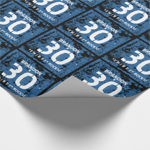 30th Birthday Thirty Rocks BLUE Grunge Pattern F3Z Wrapping Paper