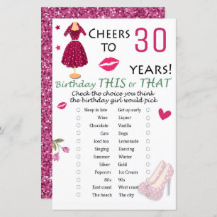 30th Birthday This or That Game