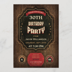 30th Birthday Vintage Chalkboard & Wood Invitation