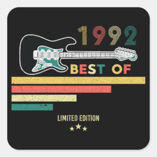 30th Birthday Vintage Guitar Lover Best Of 1992 Square Sticker