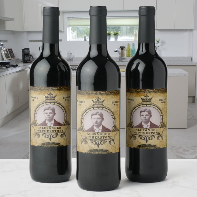 30th Birthday Vintage Retro Antique Photo Wine Label (Creator Uploaded)