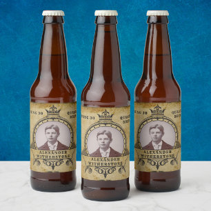 30th Birthday Vintage Retro Crown Add Your Photo Beer Bottle Label