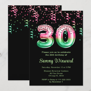 30th Birthday Watermelon Balloons with Confetti Invitation