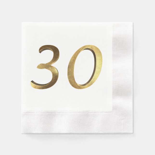 30th Birthday Wedding Anniversary Gold Number Napkin (Front)