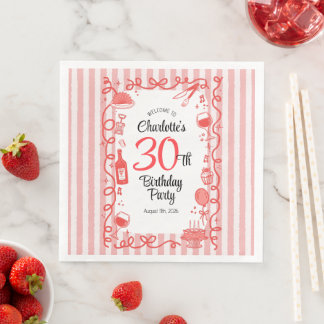 30th birthday Welcome Wine and dine hand drawn  Napkin