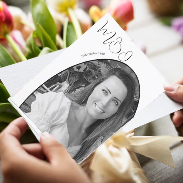 30th Birthday White Black Photo Elegant Monogram  Invitation (Creator Uploaded)