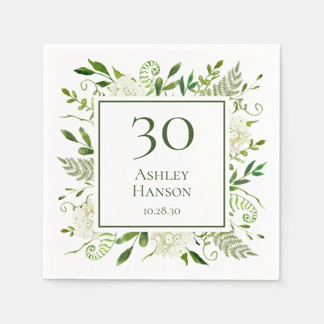30th Birthday White Hydrangeas Napkin (Front)