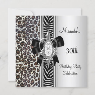 30th Birthday Wild Animal Print Diamond Bow Invitation