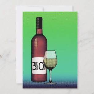 30th birthday : wine bottle & glass invitation