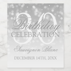 30th Birthday Wine Silver Bokeh Sparkle Lights Label