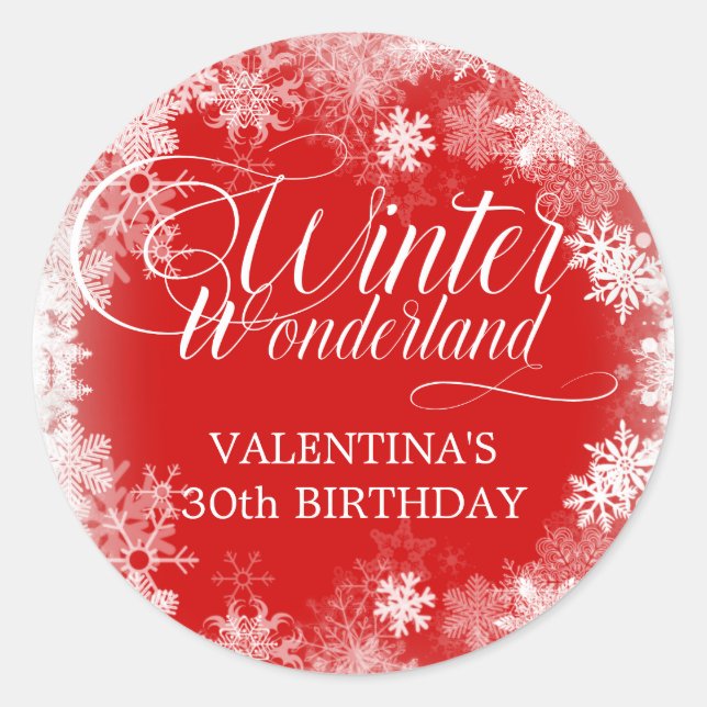 30th Birthday Winter Wonderland Snowflake Favour Classic Round Sticker (Front)
