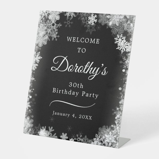 30th Birthday Winter Wonderland Snowflake Welcome Pedestal Sign (Front)