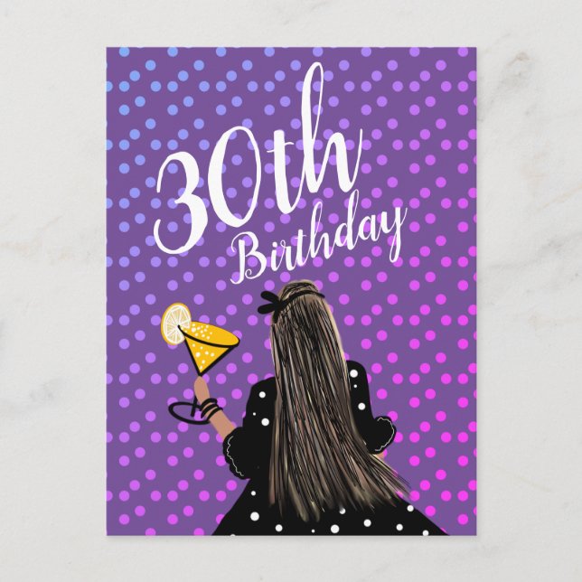 30th Birthday Woman Cocktail Fashion Beauty Postcard (Front)