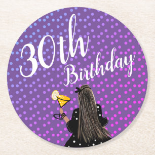 30th Birthday Woman Cocktail Fashion Beauty   Round Paper Coaster