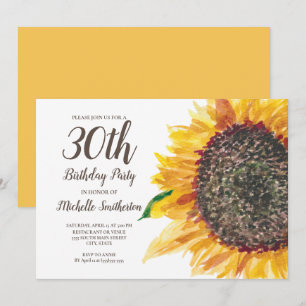 30th Birthday Women Yellow Brown Sunflower Invitation