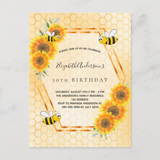 30th birthday yellow rustic sunflowers invitation postcard (Front)
