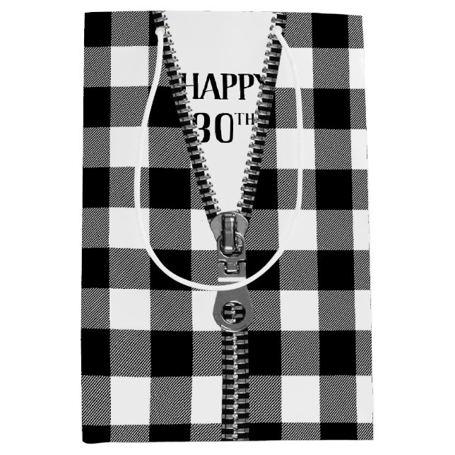 30th Birthday Zipper On Buffalo Plaid  Medium Gift Bag (Front)