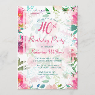 30th BirthdayTropical Floral Pink Peony Party Invitation