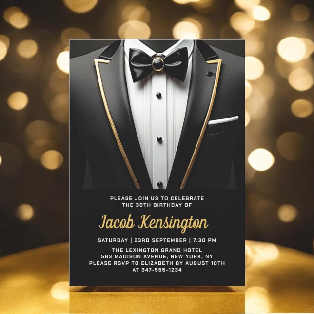 30th Black and Gold Tuxedo Birthday Event Invitation (Creator Uploaded)