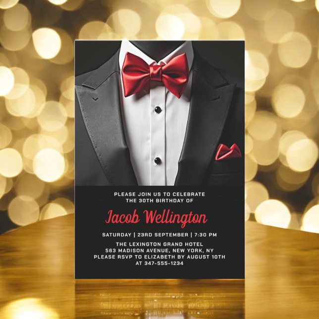 30th Black and Red Tuxedo Birthday Event Invitation (Creator Uploaded)