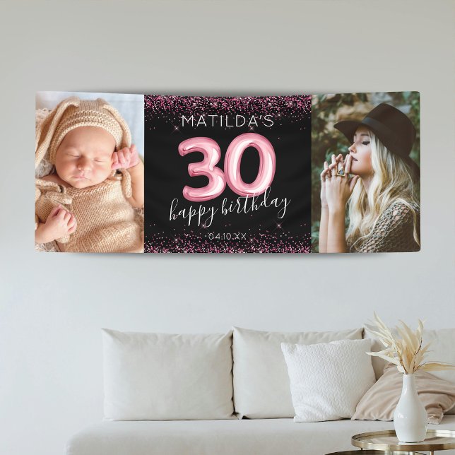 30th Black Pink Happy Birthday Photo Banner (Creator Uploaded)
