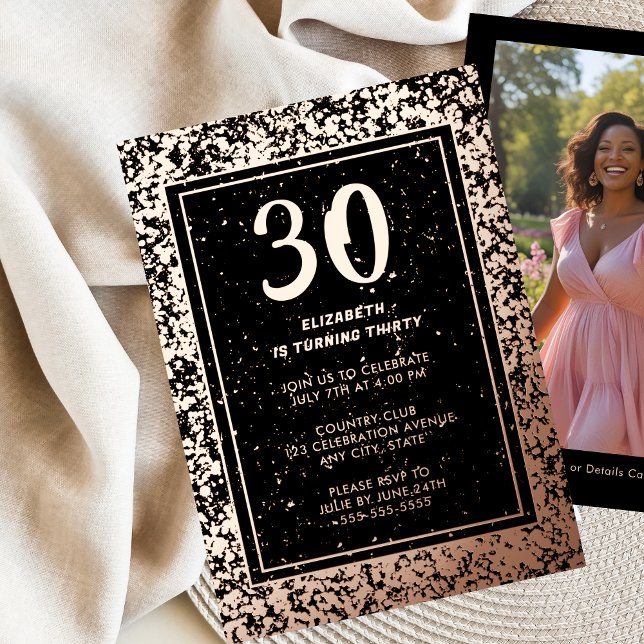 30th Black Rose Gold Photo on Back Custom Template (Creator Uploaded)