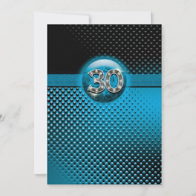 30th blue black elegant dots invitation (Front)