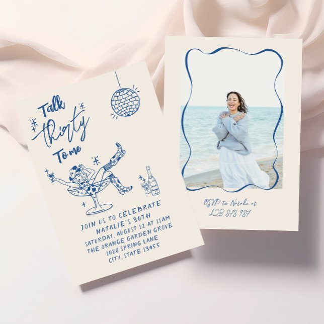 30th Blue Doddle Cowgirl Coastal Photo Birthday Invitation (Creator Uploaded)