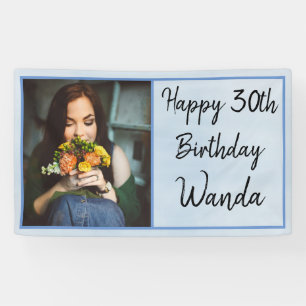 30th Blue Photo Happy Birthday Banner
