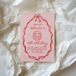 30th Bow Hand Drawn Coquette Thirtieth Birthday Invitation<br><div class="desc">If you looking for a elegant and easily edited unique 30th birthday invitation, this one is perfect for you. As you see, it features red hand written script with whimsical name and birthday wording on retro pink background. With colourful red hand drawn a bow martini glass inside it the 30TH...</div>