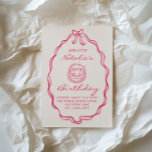 30th Bow Hand Drawn Pink Coquette Girly Birthday Invitation<br><div class="desc">If you looking for a elegant and easily edited unique 30th birthday invitation, this one is perfect for you. As you see, it features pink hand written script with whimsical name and birthday wording on retro cream background. With colourful vivid pink hand drawn cake and inside it the 30TH ....</div>