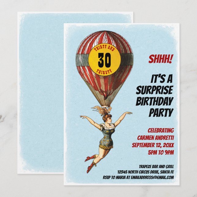 30th Circus Balloon Girl Invitation (Front/Back)