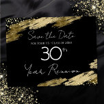 30th Class Reunion Black and Gold Elegant Postcard<br><div class="desc">Elegant Faux gold foil paint splatters design. All text is adjustable and easy to change for your own party needs. Save the Date class reunion postcards. black and gold,  elegant,  stylish,  script,  modern,  trendy,  personalised template.</div>